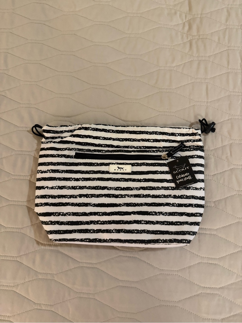 Scout Black & White Striped Drawstring Cosmetic Pouch